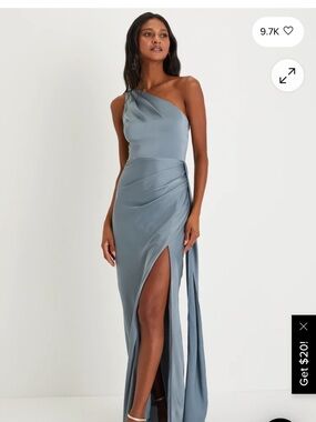 One-Shoulder Slate Blue Evening Gown